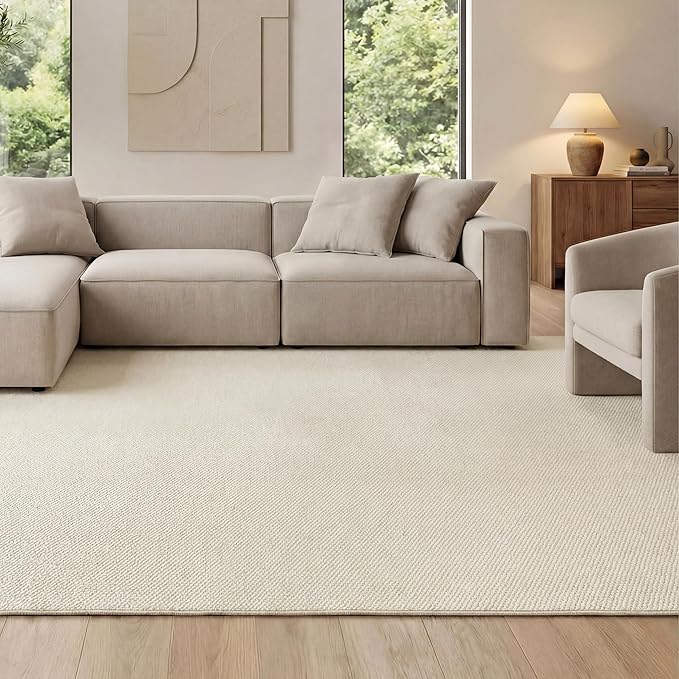Bedsure 3x5 Faux Wool Area Rugs for Living Room, Machine Washable Carpet, Non-Slip Backing, Pet Friendly Throw Rug for Bedroom Dining Room, Cream