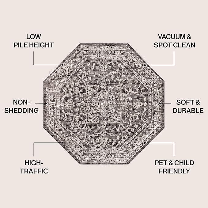 JONATHAN Y Boho Medallion Indoor Outdoor Octagon Area Rug 8 Ft Black/Gray, Malta Textured Weave for Backyard, Patio, Porch, Easy-Cleaning, High Traffic, Pet-Friendly, Non-Shedding (SMB104C-8TGN)
