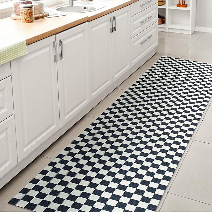 JONATHAN Y Machine Washable Dark Blue/White Runner Rug 2X8 ft, Ainsley Modern Cottage Checkerboard for Living Room, Bedroom, Kitchen, Office, Easy-Cleaning, Pet-Friendly, Non-Shedding WSH126C-28