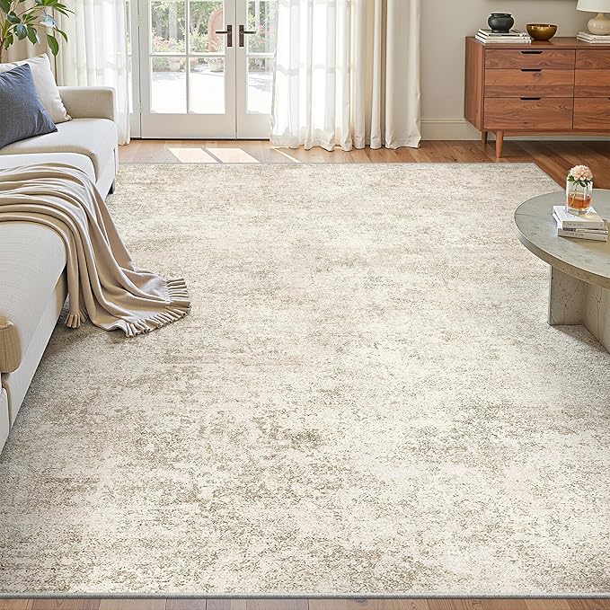 Art&Tuft Washable Rugs 8x10, Anti-Slip Backing Abstract 8x10 Area Rugs, Stain Resistant Rugs for Living Room, Foldable Large Area Rug(8'x10',Beige)