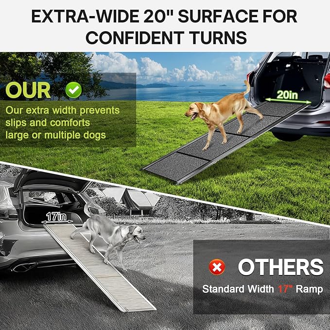 ?윎?윆'' & ?윇?윃" Wide Dog Ramp for Large Dogs, Holds 250LBS & Gentle Slope for Joint Care - Dog Car Ramp with Upgrade Non-Slip Surface - Portable Folding Pet Ramps for Senior Pets Enter into SUV, Truck