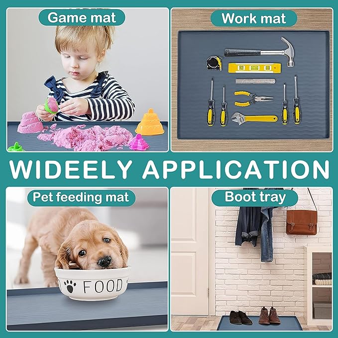 URMONA Waterproof Silicone Under Sink Mat 19'' x 19'' Shelf Liner for Kitchen and Bathroom, Cabinet and Counter Protector, Storage and Organizers, Litter Mat, Pet Cat Puppy Essentials(Green)