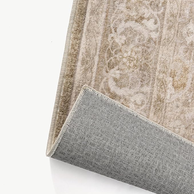 Brown 6x9 Area Rug Washable Vintage Living Room Carpet Bedroom Large Indoor Non Slip Soft Low Pile Thin Stain Resistant Distressed Accent Throw Rug for Dining Office Nursery