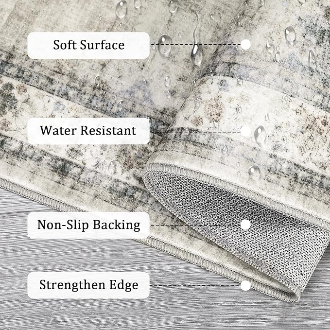 GarveeHome Bedroom Area Rug 5x7 Vintage Distressed Living Room Area Rug Non Slip Low Pile Large Dining Room Rug Soft Medallion Throw Floor Carpet Machine Washable Rugs for Home Office, Sage