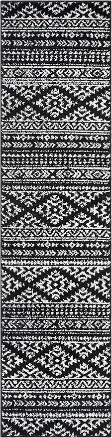 SAFAVIEH Tulum Collection Runner Rug - 2' x 7', Black & Ivory, Moroccan Boho Tribal Design, Non-Shedding & Easy to Clean, Ideal for Living Room, Hallway, Foyer, Entryway, Bedroom (TUL272Z)