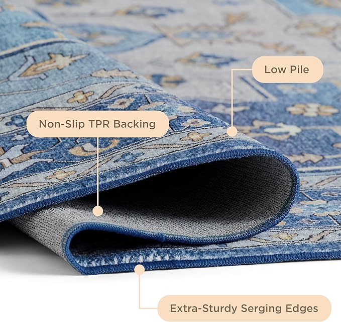 Bedsure 3x5 Area Rugs for Living Room, Machine Washable Rugs, Non-Slip Backing, Non-Shedding, Vintage Low Pile Easy Care Throw Carpet for Bedroom Dining Room, Grey