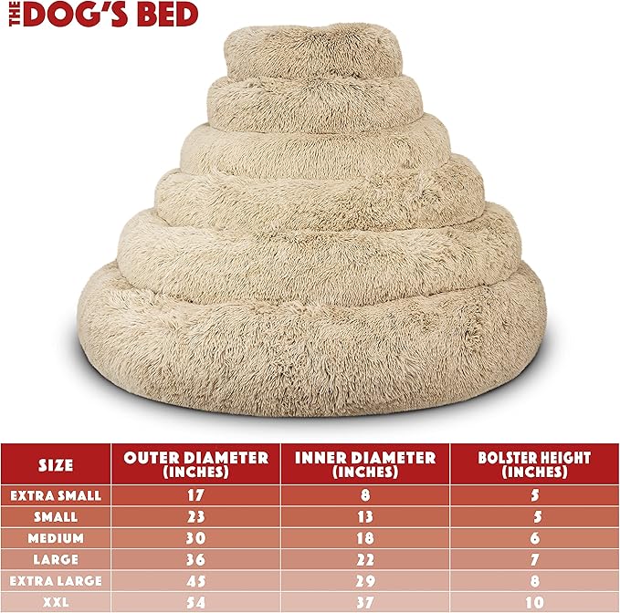 The Dog’s Bed Calming Plush Donut Dog Bed, Replaceable Zip Cover, Beige, Large