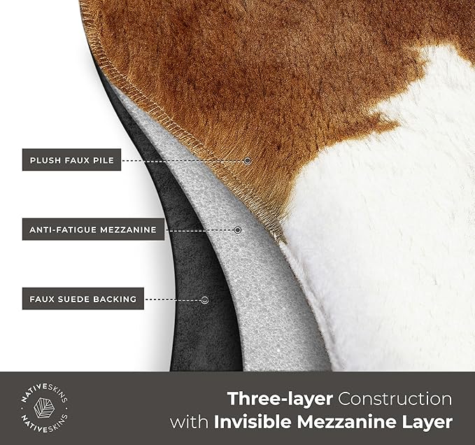 NativeSkins Faux Cowhide Rug ??Hawthorn Brown (Large) | 4'7" x 6'7" | Cow Print | Western Bedroom Decor | Hand-Cut, Faux Suede No-Slip Backing | Western Rug | Animal Print | Cow Hide