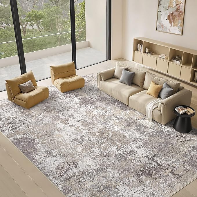 Area Rugs for Living Room: 5x7 Abstract Washable Rug Modern Neutral Large Soft Stain Resistant Non-Slip Backing Machine Table for Bedroom Dining Room Indoor Home Office Carpet - Light Brown