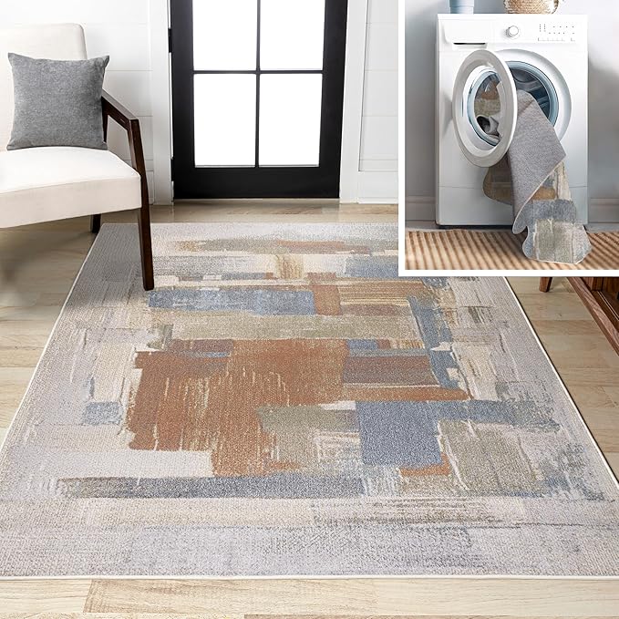 JONATHAN Y Machine Washable Cream/Multi Indoor Area Rug 3X5 ft, Weaver Abstract Coastal Watercolor for Living Room, Bedroom, Kitchen, Office, Easy-Cleaning, Pet-Friendly, Non-Shedding WSH302A-3