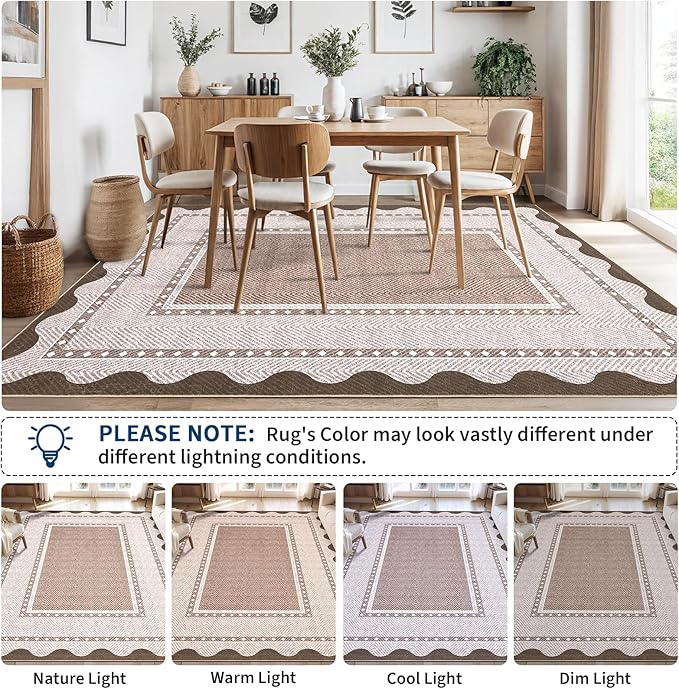GarveeHome Washable 8x10 Area Rugs with Non Slip Backing, Large Solid Rugs for Living Room Bedroom, Modern Border Neutral Soft Carpet, Stain-Resistant Floor Mats for Nursery, Home Decor, Red Brown