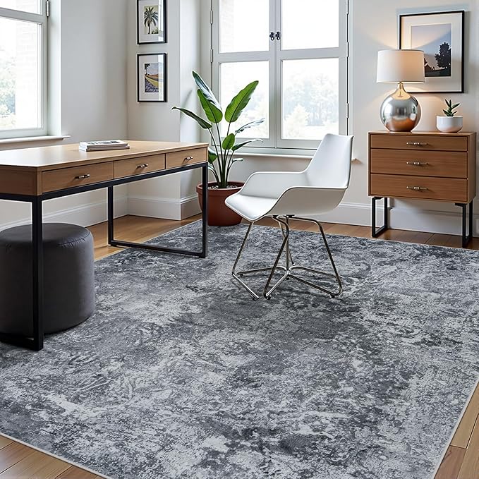 8x10 Area Rugs for Living Room Rug Washable: Abstract Large Rug for Dining Room Bedroom Carpet Non Slip 8 by 10 Indoor Modern Nursery Home Office Black