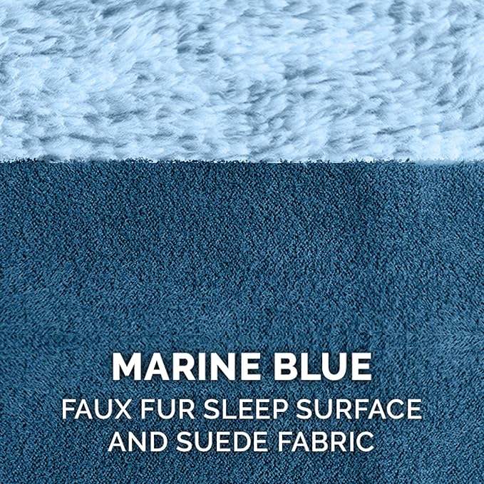 Furhaven Replacement Dog Bed Cover Two-Tone Faux Fur & Suede L Shaped Chaise, Machine Washable - Marine Blue, Large