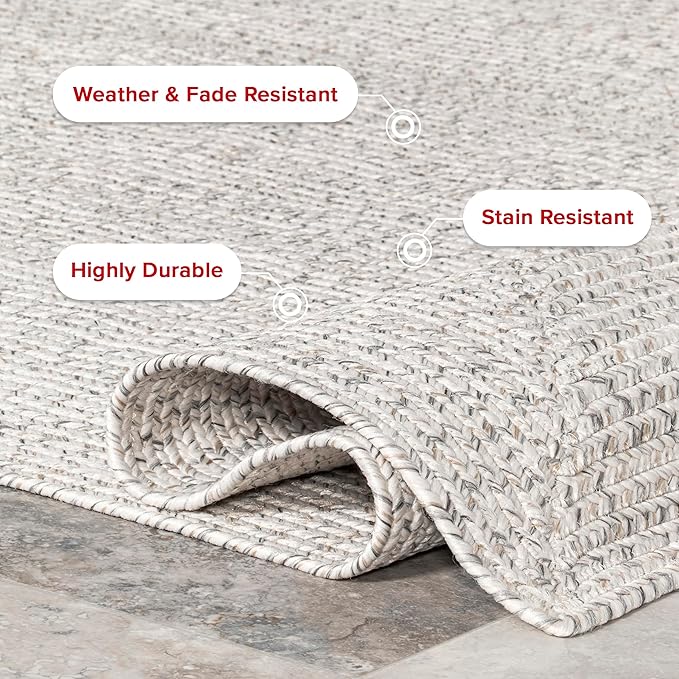 nuLOOM 4' x 6' Solid Hand Braided Indoor/Outdoor Area Rug, Pet-Friendly, High Traffic, Weather Resistant, for Patio, Balcony, Bedroom, Living Room, Dining Room, Wynn Ivory