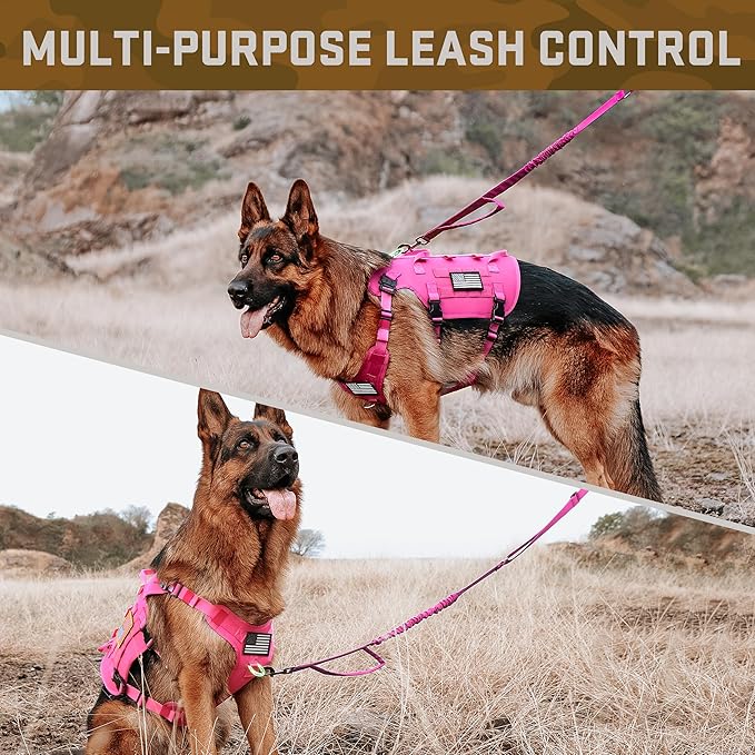 Forestpaw Dog Harness Medium Sized,Tactical Dog Harness with Handle,No Pull Military Style Service Dog Vest with Pockets Adjustable for Medium Large Dogs,Hot Pink,Chest 15.5-25.5"