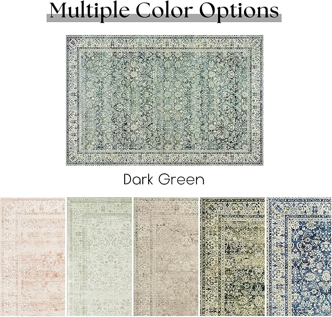Dark Green 5x7 Area Rugs for Living Room Christmas Low Pile Soft Moody Floral Rug with Washable Non Slip Boho Vintage Oriental Indoor Carpet for Bedroom Dining Room,5 by 7,Dark Emerald Green