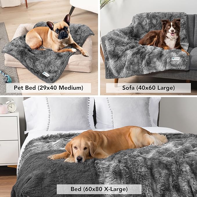 PetAmi Waterproof Dog Blanket for Large Dog, Queen Size Calming Pet Blanket Couch Cover Protector, Sherpa Faux Fur Cat Throw for Sofa Furniture Bed, Soft Fluffy XL, 90x90 Tie-Dye Gray