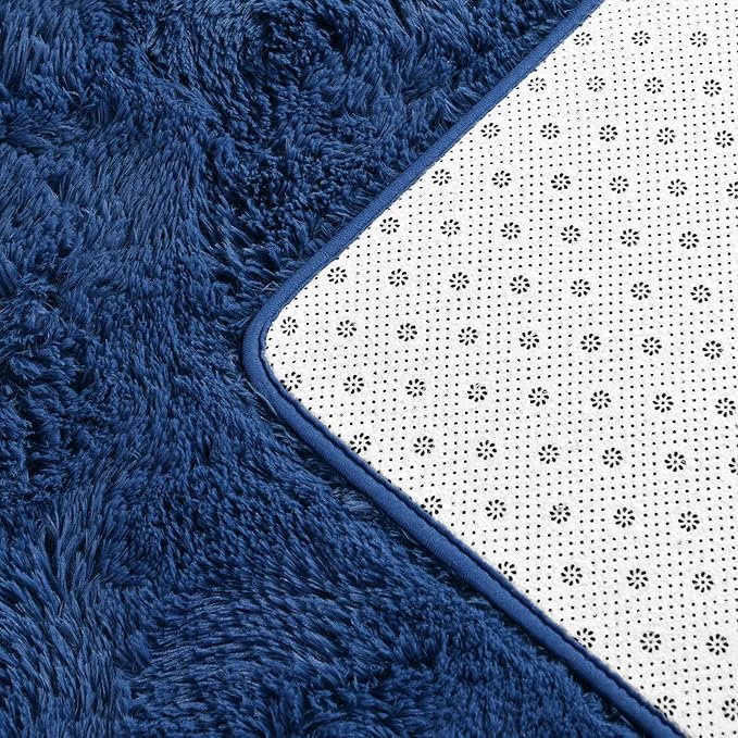 Shag Area Rug, 4 X 6 Plush Fuzzy Rugs for Living Room, Ultra Soft Fluffy Furry Rug for Bedroom, Indoor Carpet Nursery Rugs for Kids Room Home Decor, Navy Blue