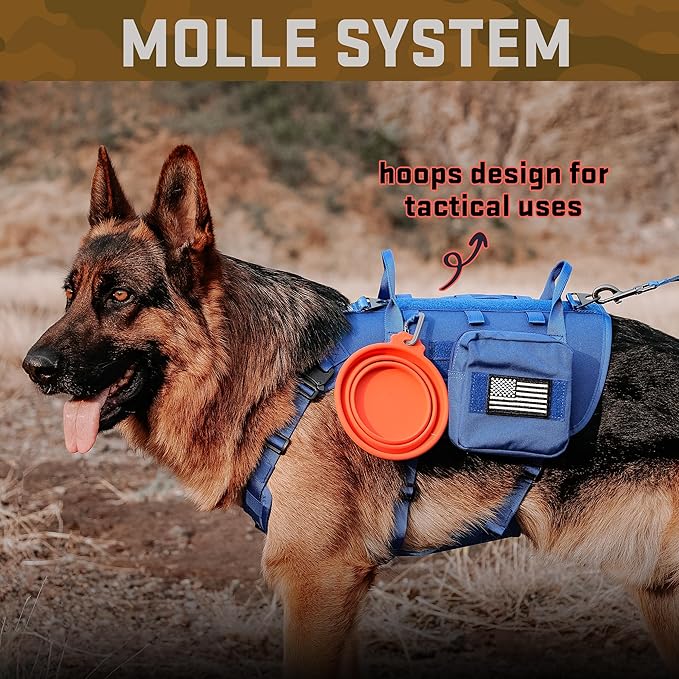 Forestpaw Dog Harness for Large Dogs,Tactical Dog Harness with Handle,No Pull Military Service Dog Vest with Pockets Adjustable for Walking Training,Blue,Chest 21.5-45"