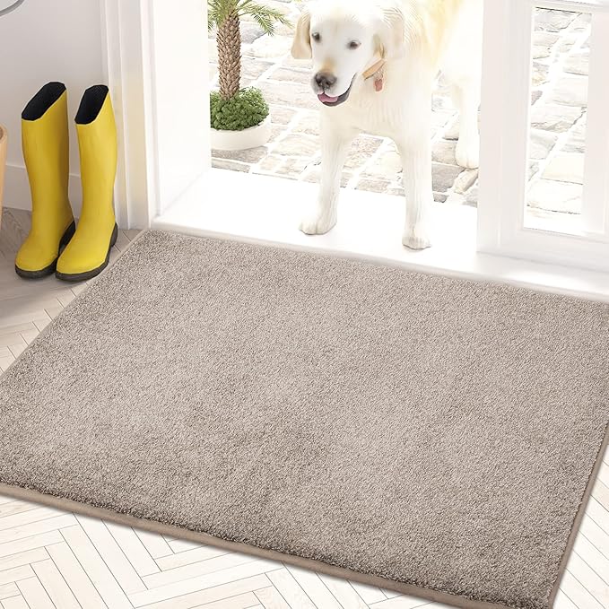 PURRUGS Dirt Trapping Door Mat 20" x 31.5", Non-Slip Machine Washable Entryway Rug, Dog Doormat, Indoor Front Door Mat, Super Absorbent Entry Rug for Muddy Shoes & Paws, Taupe