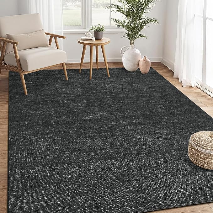 Modern Solid Color Area Rug 10x13 Large Living Room Area Rug Washable Abstract Bedroom Rugs Non Slip Boho Dining Room Throw Carpet Soft Stain Resistant Minimalist Rugs for Nursery Home Office, Black