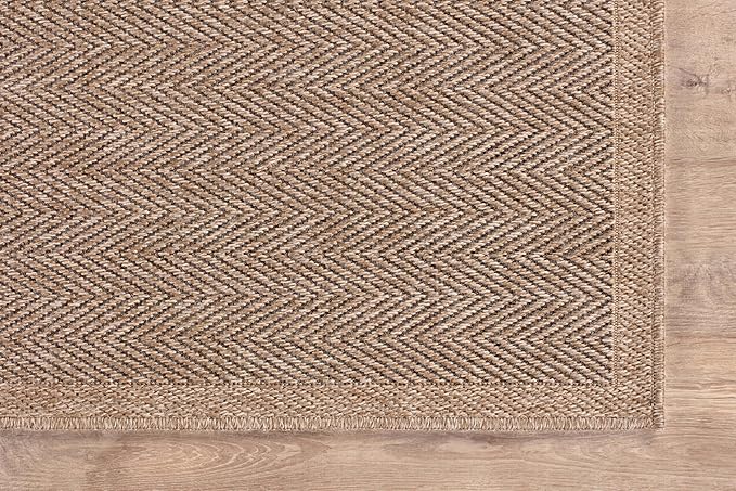 CAMILSON Easy Jute Rug 4x6, Indoor Outdoor Natural Color Fiber Area Rugs for Living Room Patio and Kitchen Rug Herringbone Seagrass Woven Design Easy-Cleaning Washable Outside Carpet Alfombras 4 x 6