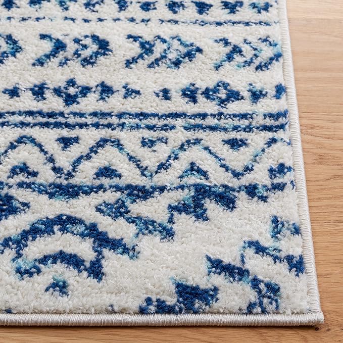 SAFAVIEH Tulum Collection Area Rug - 6'7" Square, Ivory & Navy, Moroccan Boho Tribal Design, Non-Shedding & Easy to Clean, Ideal for Living Room, Bedroom, Dining Space (TUL272D)