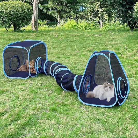 Outdoor Cat Enclosures, Cat Tunnels Tents Cubes for Indoor Cats with Play Ball, Collapsible Outside Playpen Tunnel for Kitty, Rabbit, Puppy and Small Animals