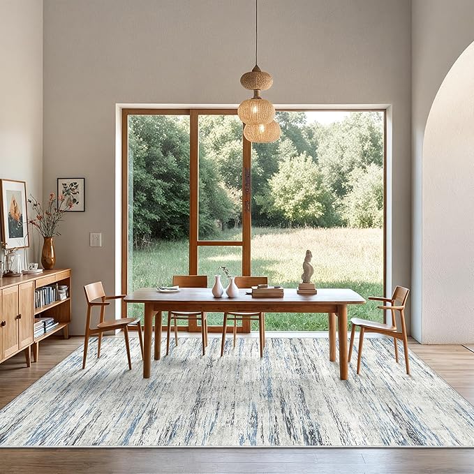 Art&Tuft Washable Rug, Anti-Slip Backing Abstract Area Rugs, Stain Resistant Rugs for Living Room, Foldable Machine Washable Area Rug(03-Bluegrey, 8'x10')
