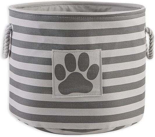 Bone Dry Pet Storage Collection Striped Paw Patch Bin, Medium Round, Gray