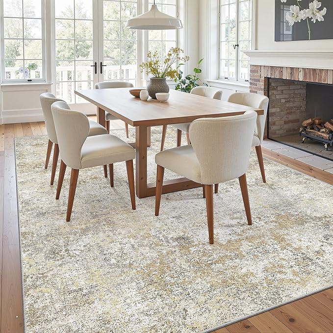 Art&Tuft Washable Rug, Anti-Slip Backing Abstract Area Rugs, Stain Resistant Rugs for Living Room, Foldable Machine Washable Area Rug(8'x10',Gold Grey)