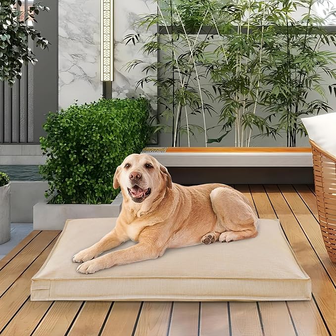 Dog Bed Covers Replacement Washable, Waterproof Dog Bed Cover with Zipper, 44Lx32Wx3H inch Durable Oxford Pet Bed Cover for Outdoor/Indoor Use, Cover Only, Khaki