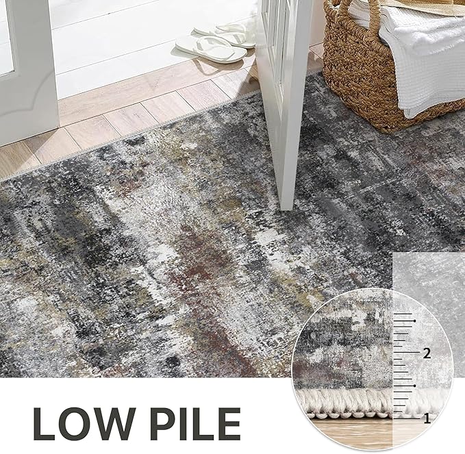 Runner Rug for Hallway Kitchen 2x8 Machine Washable Runners Rug for Entryway, Dark Gray Soft Modern Abstract Throw Rugs, Floor Carpet with Non Slip Rubber Backing