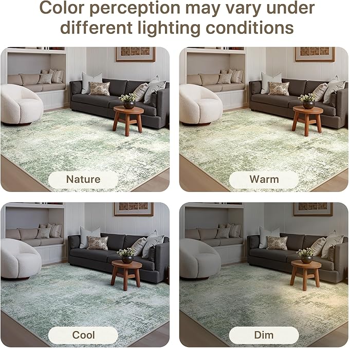 GENIMO Washable Area Rugs for Living Room, 8x10 Modern Non Slip Rugs, Low Pile Lightweight Soft Print Rug for Bedroom, Dining Room, Home Office, Ice Cream Green