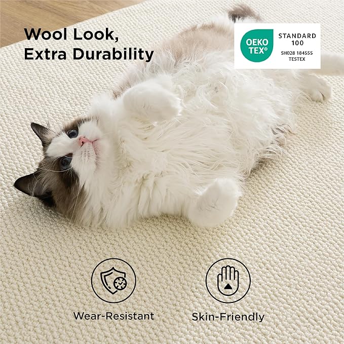 Bedsure 4x6 Faux Wool Area Rugs for Living Room, Machine Washable Carpet, Non-Slip Backing, Pet Friendly Throw Rug for Bedroom Dining Room, Cream
