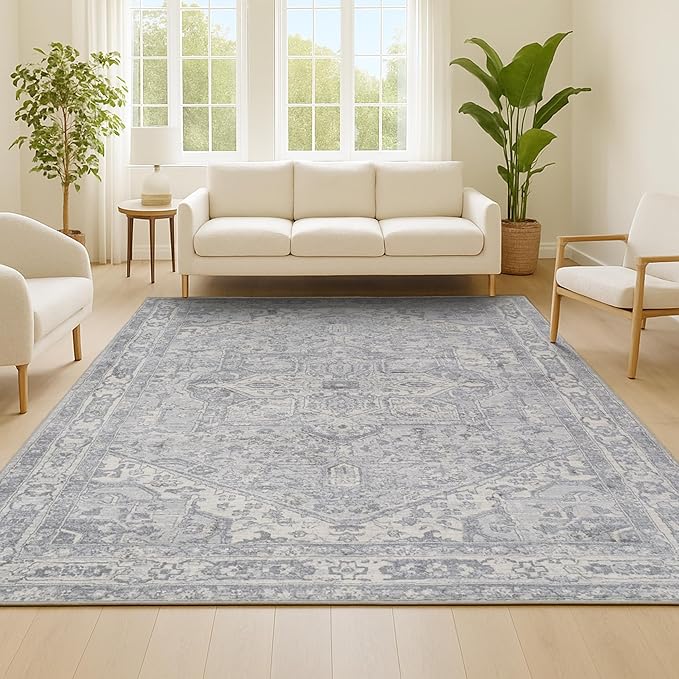 JONATHAN Y Modern Vintage Medallion Light Gray/Ivory Indoor Area Rug, 8x10, Country, Floral, Easy-Cleaning for Living Room, Bedroom, Kitchen, Pet Friendly, Non-Shedding (MDP106C-8)