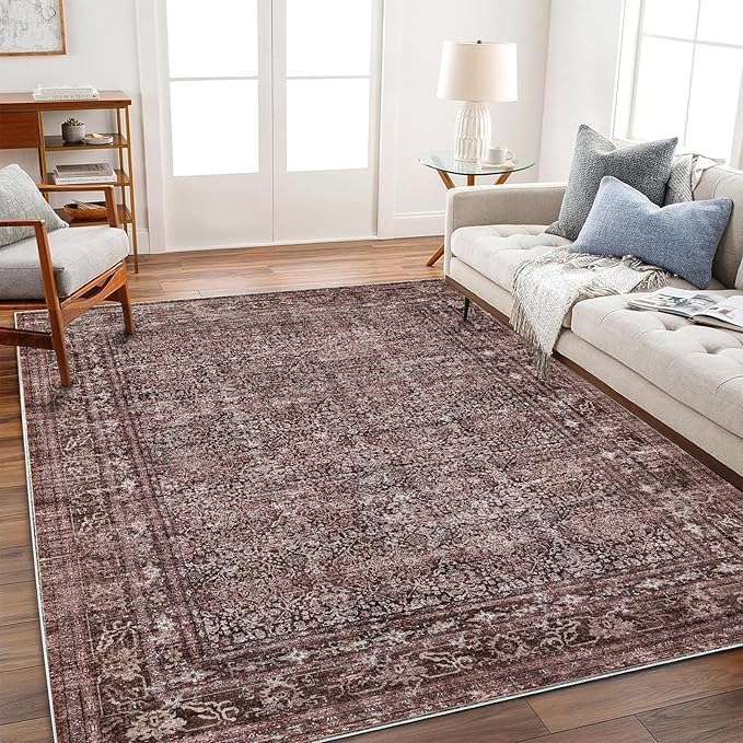 Area Rug 6'x9' Washable Vintage Traditional Floor Cover Thin Retro Kitchen Indoor Distressed Non Slip Carpet for Living Room Bedroom Dining Room