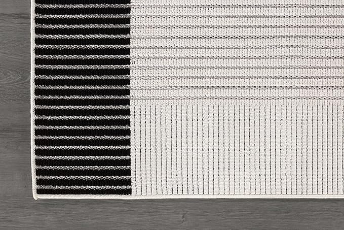 Modern Micro Loop Indoor Runner Rugs for Living Room Bedroom Kitchen Geometric Striped Black-White 2x7 Luxury Durable Low and High Pile Non-Shedding Stain Resistant Soft Area Carpet 2 x 7