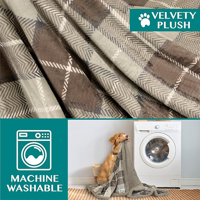 PetAmi Dog Blanket for Medium Large Dogs, Pet Bed Blanket Cat Puppy Kitten, Fleece Furniture Couch Cover Protector Sofa Car, Soft Sherpa Dog Throw Plush Reversible Washable, 40x60 Plaid Taupe