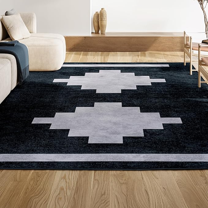 JONATHAN Y Machine Washable Indoor Area Rug 5X8 Navy/Light Gray, Adriel Geometric Medallion for Living Room, Bedroom, Kitchen, Office, Easy-Cleaning, Pet-Friendly, Non-Shedding WSH111B-5