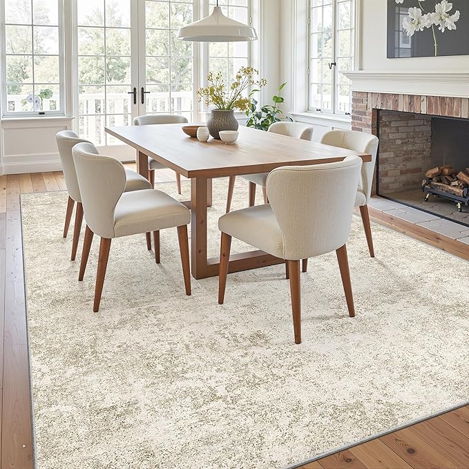Art&Tuft Washable Rug, Anti-Slip Backing Abstract Area Rugs, Stain Resistant Rugs for Living Room, Foldable Machine Washable Area Rug(5'x7',Beige)