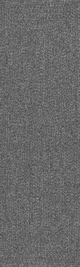 nuLOOM 2' x 10' Solid Hand Braided Indoor/Outdoor Area Rug, Pet-Friendly, High Traffic, Weather Resistant, for Patio, Balcony, Bedroom, Living, Dining Room, Wynn Charcoal