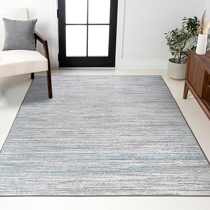 JONATHAN Y Loom Strie' Gray/Turquoise Indoor Area Rug 5X8 ft, Modern for Living Room, Bedroom, Kitchen, Office, Easy-Cleaning, High Traffic, Pet-Friendly, Non-Shedding SOR200B-5