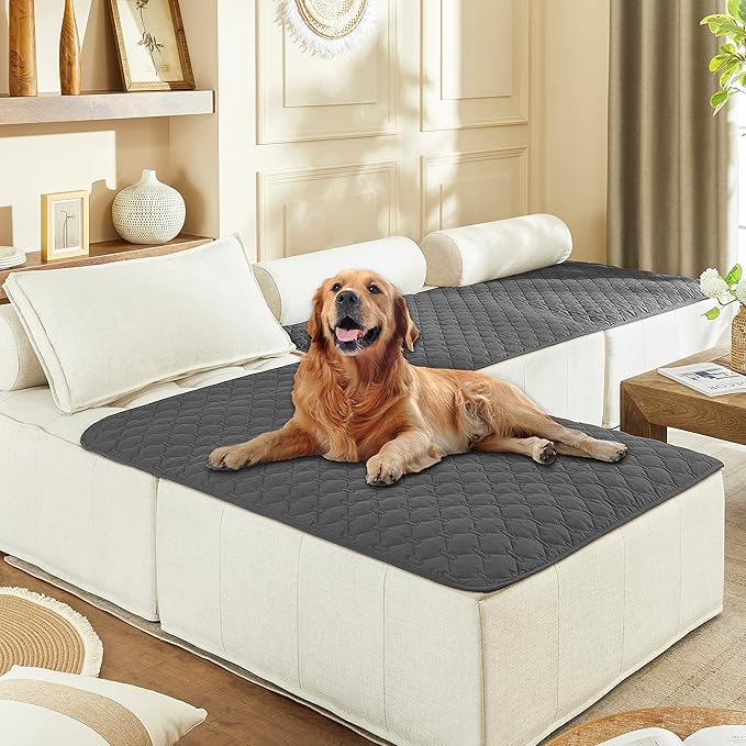 gogobunny 100% Double-Sided Waterproof Dog Bed Cover Pet Blanket Sofa Couch Furniture Protector for Puppy Large Dog Cat, Reversible (40x50 Inch (Pack of 1), Dark Grey/Light Grey)