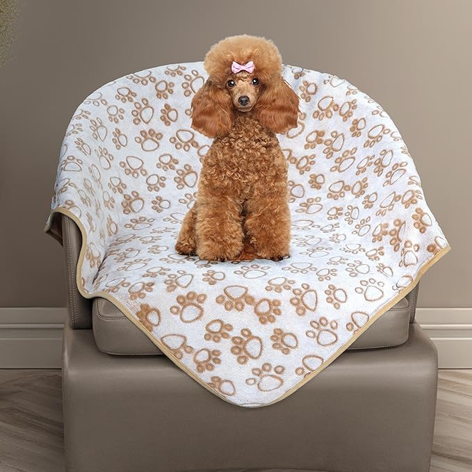 Stuffed Small Beige Premium Soft Dog Blanket, with Flannel Beige Cute Paw Print, 24 * 32 inches, Cat Blanket Puppy Supplies Poodle‌ Dog Products Stuff Essentials