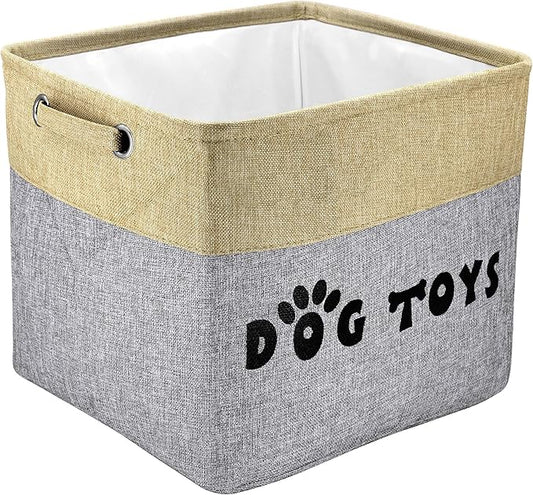 PET ARTIST Large Dog Toy Basket Bin - Rectangular Storage Box Chest Organizer for Dog Toys,Coats,Clothing,Apparel & Accessories & Blanket,Gray,15"x13"x12"