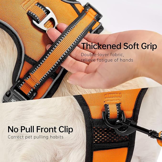 NESTROAD No Pull Dog Harness,Adjustable Oxford Dog Vest Harness with Leash,Reflective No-Choke Pet Harness with Easy Control Soft Handle for Small Medium Dogs(Medium,Orange)
