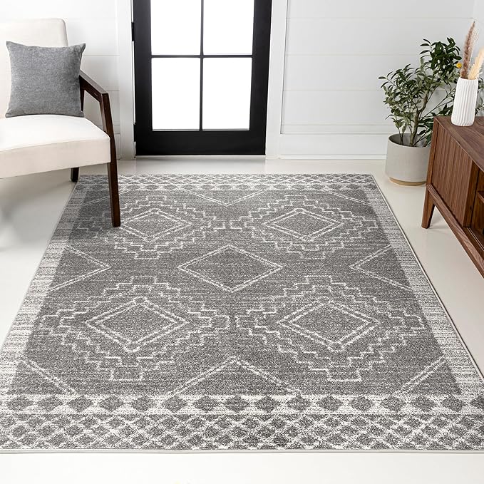 JONATHAN Y Amir Moroccan Beni Souk Gray/Cream Indoor Area Rug, 9x12, Bohemian, Scandinavian, Easy-Cleaning for Living Room, Bedroom, Kitchen, Pet Friendly, Non-Shedding (MOH200C-9)
