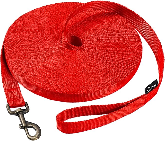 HIKISS Long Dog Leash Obedience Recall Training Agility Lead with Thickening Material for Large Dog - 15ft 20ft 30ft 50ft 100ft Training Leash(Red 15ft)