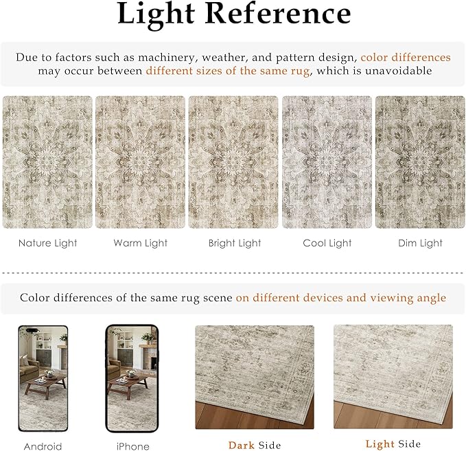 HUGEAR Washable Hallway 2x6 Runner Rugs Retro Beige Vintage Distressed Non Slip Stain Resistant Low Pile Neutral Throw Carpet for Bedside Kitchen Entryway Home Decor